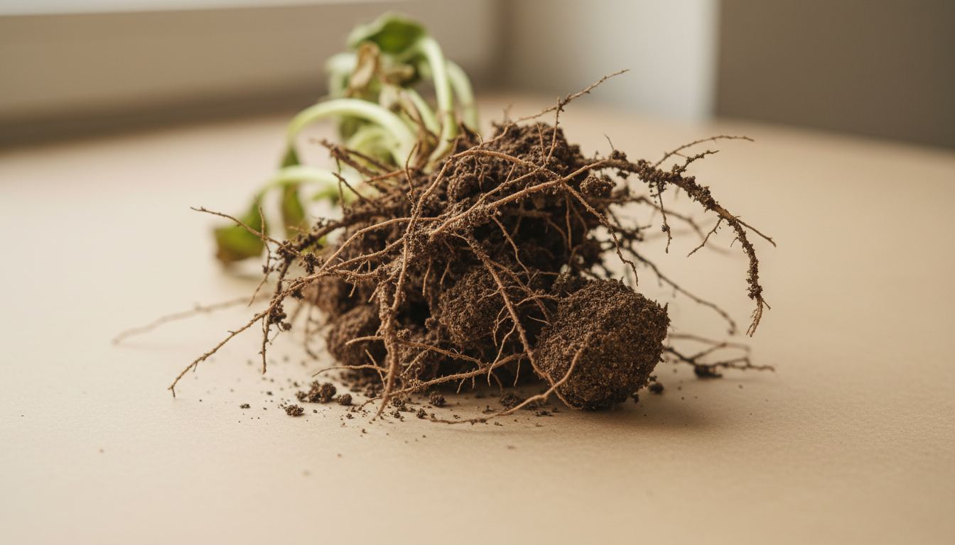 Raíces de una planta recién sacada de la tierra