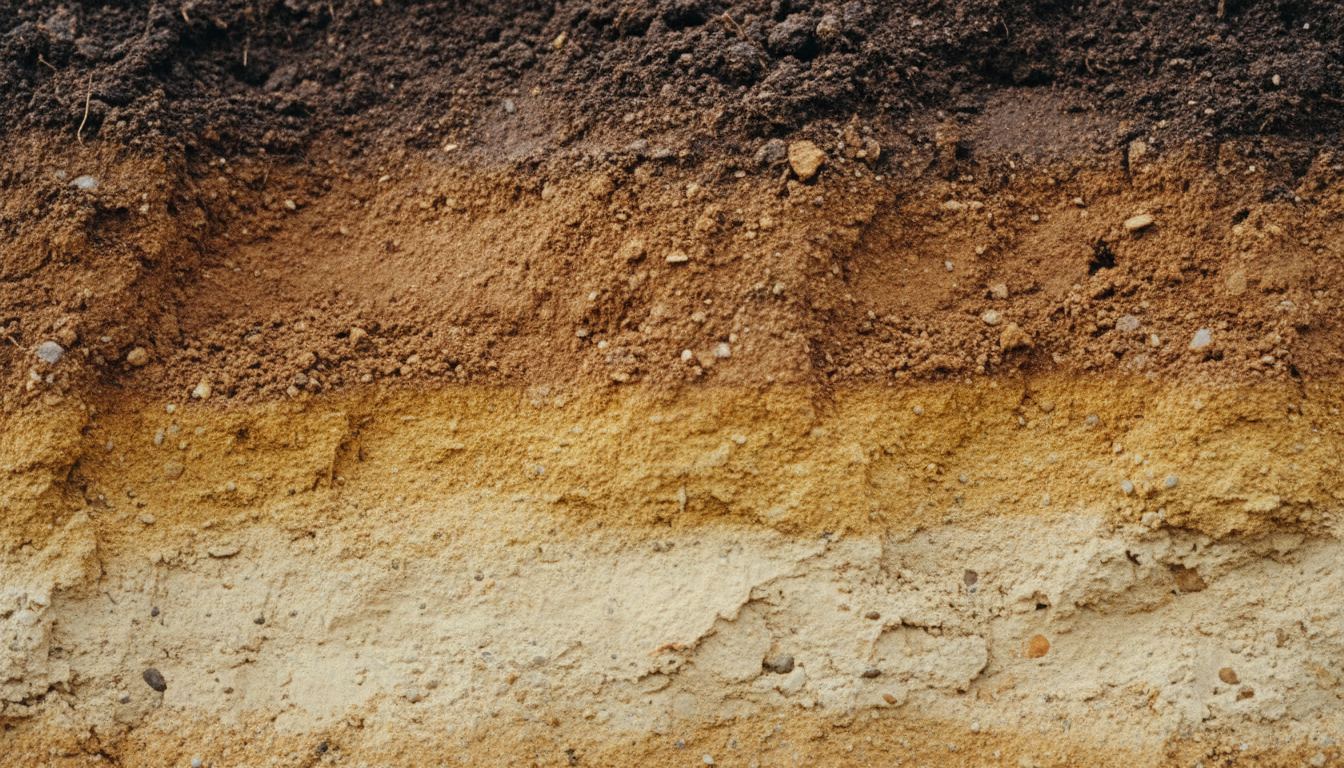 Corte de tierra mostrando sus capas, de la superficie hacia abajo